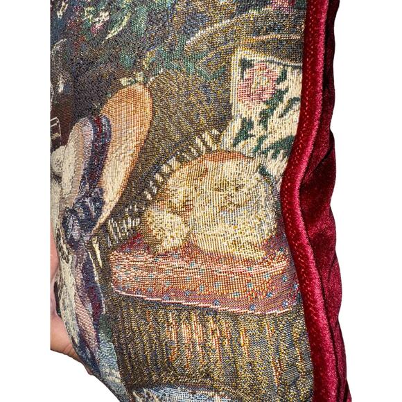 Tapestry Victorian Tapestry Garden Pillows Set 2 15x15 Croquette Cottage Cat - Picture 6 of 10